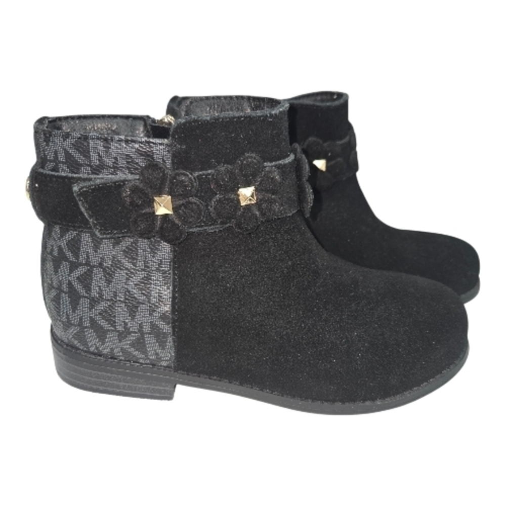 Michael Kors Emma Flora Logo Suede Embellished floral Booties Boots Girl Size 12